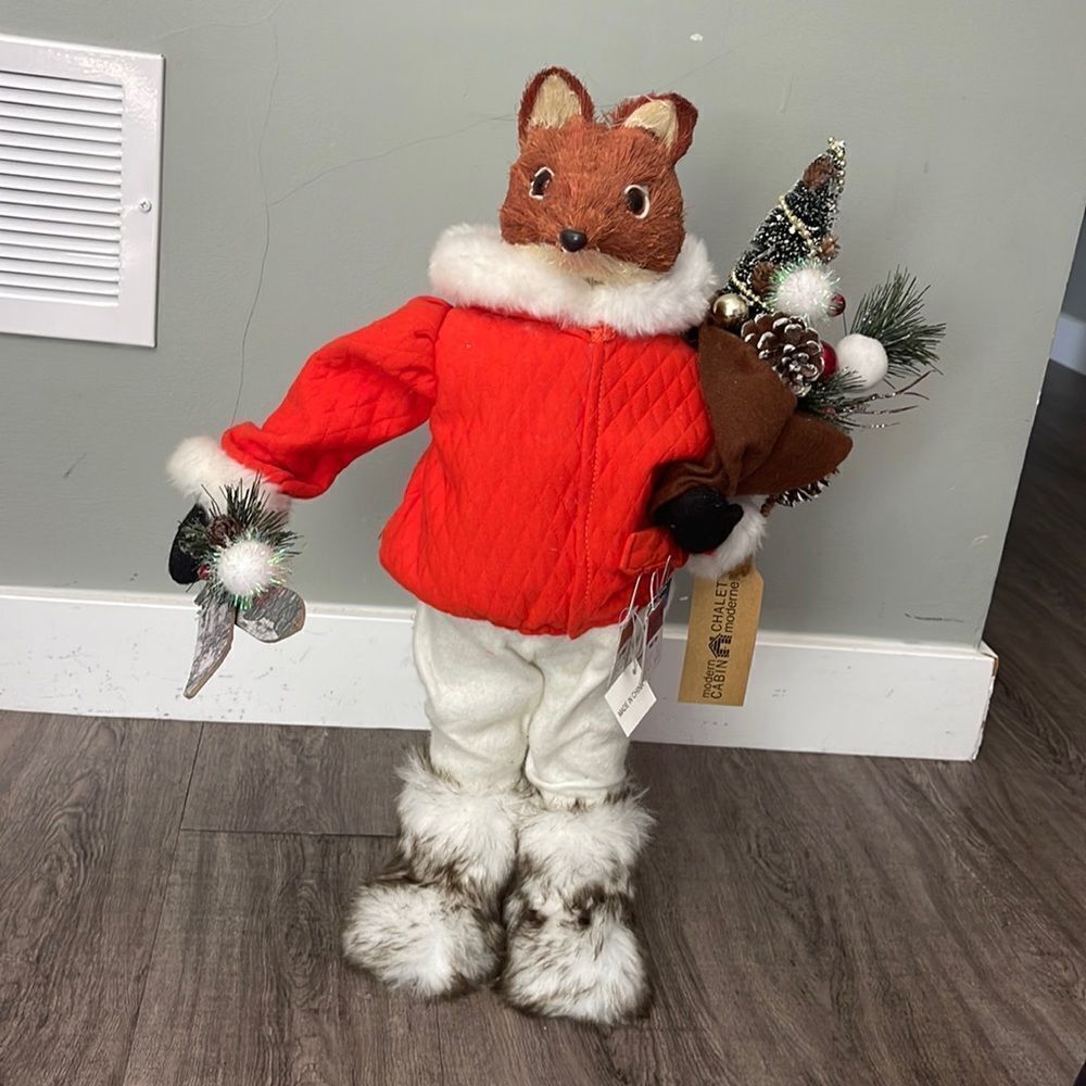Christmas Street Modern Cabin Large Ski Chalet Fox Ornament